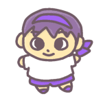 紫組の子供のイラストで背景は白