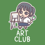 女子美術部員のイラストで「ART CLUB」のロゴあり