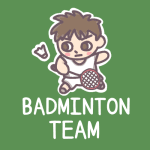 男子バドミントン部員のイラストで「BADMINTON TEAM」のロゴあり