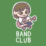 女子軽音楽部員のイラストで「BAND CLUB」のロゴあり
