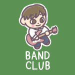 男子軽音楽部員のイラストで「BAND CLUB」のロゴあり