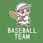 男子野球部員のイラストと「BASEBALL TEAM」のロゴあり