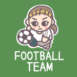 女子サッカー部員のイラストで「FOOTBALL TEAM」のロゴあり