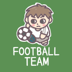 男子サッカー部員のイラストで「FOOTBALL TEAM」のロゴあり