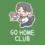 男子帰宅部員のイラストで「GO HOME CLUB」のロゴあり