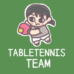 女子卓球部員のイラストで「TABLETENNIS TEAM」のロゴあり