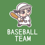 女子野球部員のイラストで「BASEBALL TEAM」のロゴあり