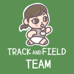 女子陸上部員のイラストで「TRACK AND FIELD TEAM」のロゴあり