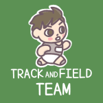 男子陸上部員のイラストで「TRACK AND FIELD TEAM」のロゴあり