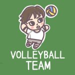 女子バレー部員のイラストで「VOLLEYBALL TEAM」のロゴあり