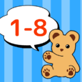 熊のぬいぐるみのイラスト「1-8」のロゴあり