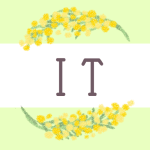 鉛筆画風のミモザの装飾枠「IT」のロゴあり