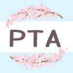 鉛筆画風の桜の装飾枠「PTA」のロゴあり