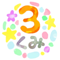 水彩画風のイラスト「3くみ」のロゴあり