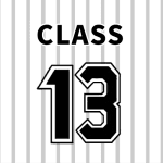 野球ユニフォーム風のイラスト「CLASS13」のロゴあり
