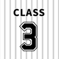 野球ユニフォーム風のイラスト「CLASS3」のロゴあり