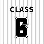 野球ユニフォーム風のイラスト「CLASS6」のロゴあり