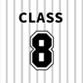 野球ユニフォーム風のイラスト「CLASS8」のロゴあり