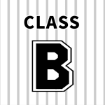 野球ユニフォーム風のイラスト「CLASS　B」のロゴあり