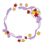 花とリボンのイラスト丸い枠