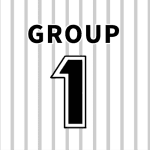 ユニフォームの背番号風イラストで「GROUP1」のロゴあり