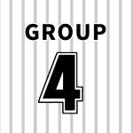 ユニフォームの背番号風イラストで「GROUP4」のロゴあり