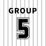 ユニフォームの背番号風イラストで「GROUP5」のロゴあり