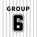 ユニフォームの背番号風イラストで「GROUP6」のロゴあり
