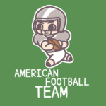 アメフト部員のイラストで背景は黒板風「AMERICANFOOTBALLTEAM」のロゴあり