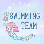 人魚の水彩画風イラストで「SWIMMINGTEAM」のロゴあり