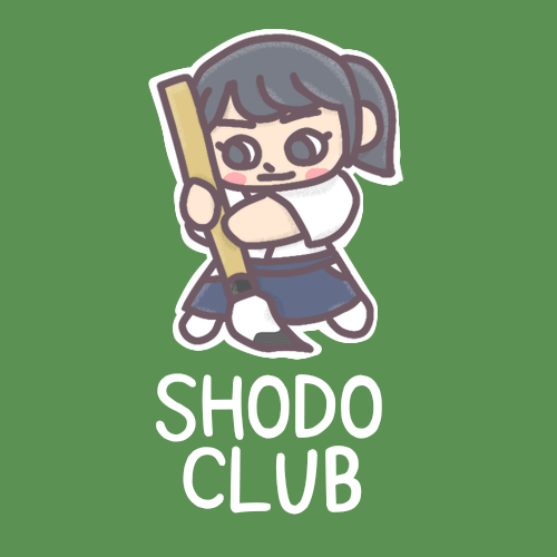 女子書道部員のイラストで背景は黒板風「SHODOCLUB」のロゴあり