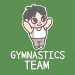 男子体操部員のイラストで背景は黒板風「GYMNASTICSTEAM」のロゴあり