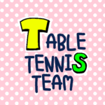 ピンク色の水玉模様にポップな文字「TABLETENNISTEAM」のロゴあり