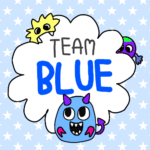 ポップなモンスターのイラスト「TEAMBLUE」のロゴあり