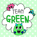 ポップなモンスターのイラスト「TEAMGREEN」のロゴあり