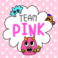 ポップなモンスターのイラスト「TEAMPINK」のロゴあり