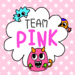 ポップなモンスターのイラスト「TEAMPINK」のロゴあり