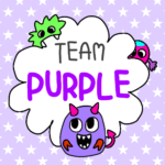 ポップなモンスターのイラスト「TEAMPURPLE」のロゴあり