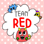 ポップなモンスターのイラスト「TEAMRED」のロゴあり