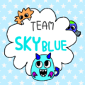 ポップなモンスターのイラスト「TEAMSKYBLUE」のロゴあり