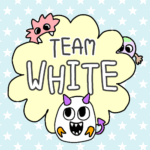 ポップなモンスターのイラスト「TEAMWHITE」のロゴあり