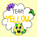 ポップなモンスターのイラスト「TEAMYELLOW」のロゴあり