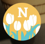 モダンなチューリップのアルファベットアイコンの見本、黄背景にN