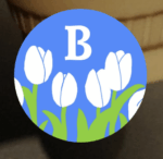 モダンなチューリップのアルファベットアイコンの見本、青背景にB