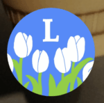 モダンなチューリップのアルファベットアイコンの見本、青背景にL