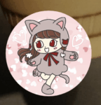 猫コーデのアイコンの見本画像、赤背景に左向きの女の子