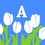 モダンでおしゃれなチューリップとアルファベットのアイコン、青背景にA