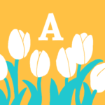 モダンでおしゃれなチューリップとアルファベットのアイコン、黄背景にA