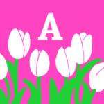モダンでおしゃれなチューリップとアルファベットのアイコン、ピンク背景にA