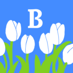 モダンでおしゃれなチューリップとアルファベットのアイコン、青背景にB